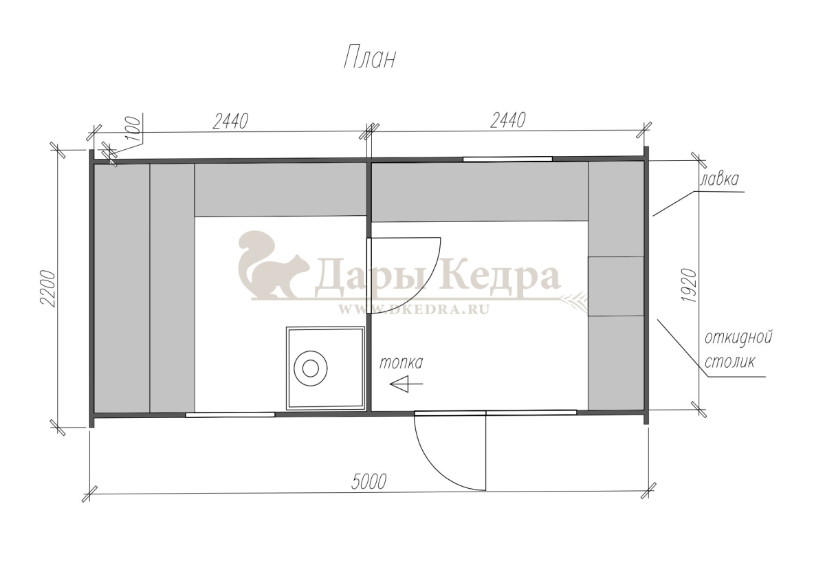 Баня «Викинг» из кедра 5х2,2 м с боковым входом